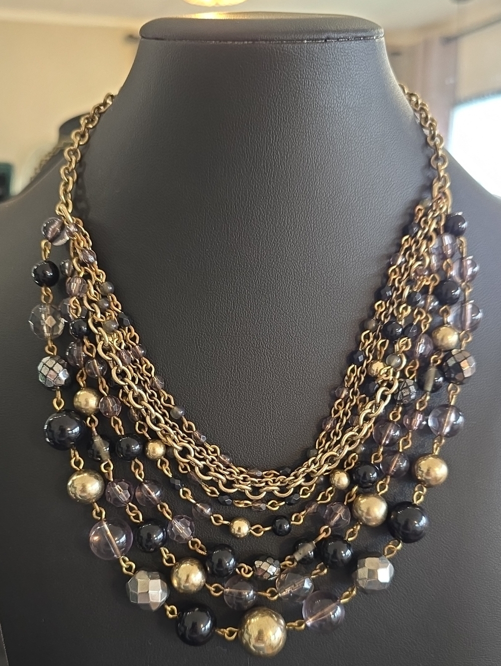 Lia Sophia Layered Gold-Tone and Black Bead Necklace (D)